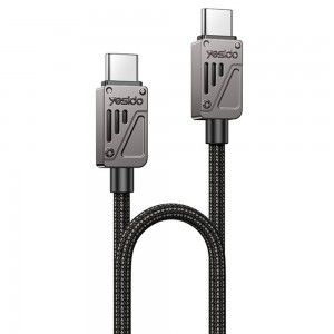 Yesido - Adatkábel (CA196) - Type-C to Type-C, Gyors töltés, 480Mbps, PD60W, CarPlay kompatibilis, cink ötvözet, 1.2m - Fekete