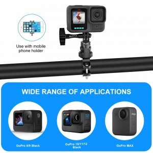PULUZ PU796B 360 fokban forgatható alumínium motorkerékpár kormányra szerelhető adapter csavarral GoPro, Insta360, DJI (fekete) -3