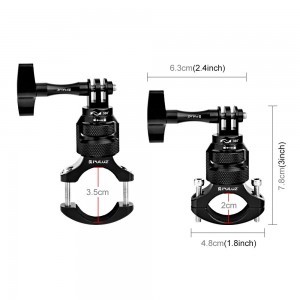 PULUZ PU796B 360 fokban forgatható alumínium motorkerékpár kormányra szerelhető adapter csavarral GoPro, Insta360, DJI (fekete) -1