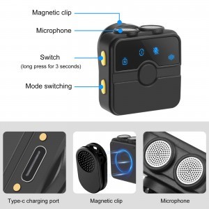 PULUZ SmartLink WS300 mágneses vezeték nélküli csíptetős mikrofon töltőtokkal, Type-C vevőegységgel (RX) és 2 adóval (TX) (fekete) PU3155B-9