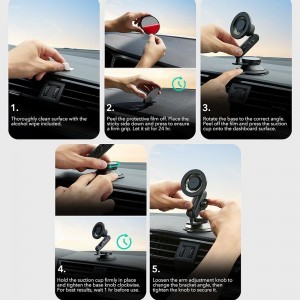 ESR Autós tartó OmniLock (2B5240162) - Műszerfalra, 360°, Mágneses, Rugalmas gömbcsuklós kar, Alumínium - Fekete/Karbon szálas-2