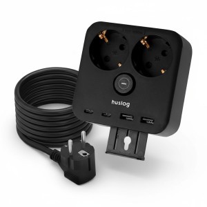 Huslog Power hálózati elosztó telefon tartóval HUS1055 USB-A, USB-C porttal