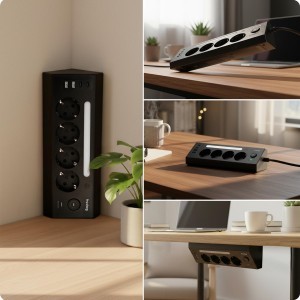 Huslog hálózati elosztó LED-del, USB-A, USB-C porttal-4