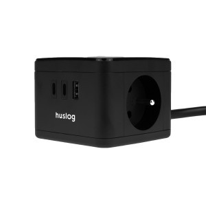 Huslog LED elosztó kocka fekete USB-A, USB-C portokkal-13