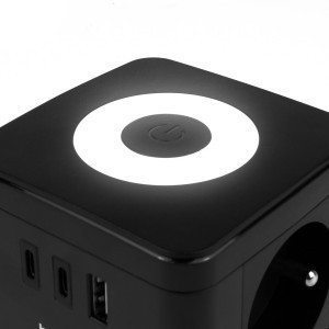 Huslog LED elosztó kocka fekete USB-A, USB-C portokkal-2