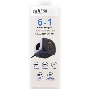 Cellline Power Socket Cube 6 az 1-ben 2500W USB/2xUSB-C 65W kék-2