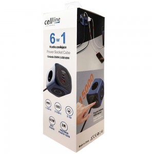Cellline Power Socket Cube 6 az 1-ben 2500W USB/2xUSB-C 65W kék-1