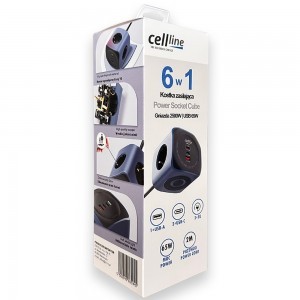Cellline Power Socket Cube 6 az 1-ben 2500W USB/2xUSB-C 65W kék-9