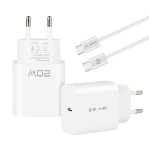 Blavec Hálózati töltő BC-9 - USB-C - PD 20W 3A USB-C - USB-C kábel (TCBC9-CW203A+CC) fehér-1