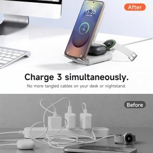 SURITCH 3in1 töltőállomás Samsunghoz, 15W összecsukható vezeték nélküli – Galaxy S26/S25/S24/S23/S22/S21/Z, Galaxy Watch 7/6/5/4/3 és Galaxy Buds, fehér (EU)-5