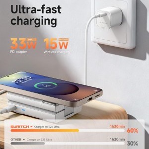 SURITCH 3in1 töltőállomás Samsunghoz, 15W összecsukható vezeték nélküli – Galaxy S26/S25/S24/S23/S22/S21/Z, Galaxy Watch 7/6/5/4/3 és Galaxy Buds, fehér (EU)-6