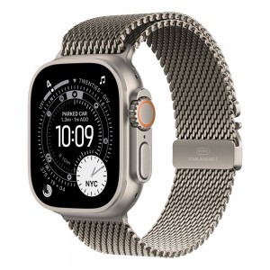 Apple Watch Ultra 3 Cellular 49mm Natural Titanium Case with Natural Titanium Milanese Loop - Medium