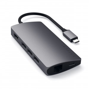 Satechi Alumínium C-Típusú Multi-Port Adapter (HDMI 4K, 3x USB 3.0, MicroSD, Ethernet V2) - Fémes Szürke-1