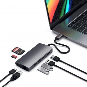 Satechi Alumínium C-Típusú Multi-Port Adapter (HDMI 4K, 3x USB 3.0, MicroSD, Ethernet V2) - Fémes Szürke-2