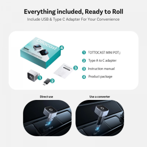 Wireless Carplay / Android Auto Adapter Ottocast Mini Cube Style C Apple iPhone / Android telefonokhoz, Fekete CP88-T3-7