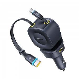Car Charger PrimeTrip VR2 Max (C0206500) - Gyors töltés, visszahúzható kábel, USB, 3x USB-C, 163W - Kozmikus Fekete Baseus