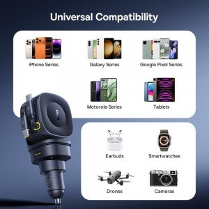 Car Charger PrimeTrip VR2 Max (C0206500) - Gyors töltés, visszahúzható kábel, USB, 3x USB-C, 163W - Kozmikus Fekete Baseus-6