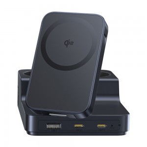 Baseus - 6 az 1-ben töltőállomás Nomos ND11 (E00078801123-00) - Mágneses Vezeték nélküli, 2x AC, 2x USB-C, USB, 67W - Kozmikus Fekete-1