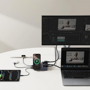 Baseus - 6 az 1-ben töltőállomás Nomos ND11 (E00078801123-00) - Mágneses Vezeték nélküli, 2x AC, 2x USB-C, USB, 67W - Kozmikus Fekete-3