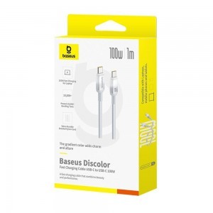 Data Cable Discolor Baseus - USB-C to USB-C, 100W, 480Mbps, 1m - Ezüst-5