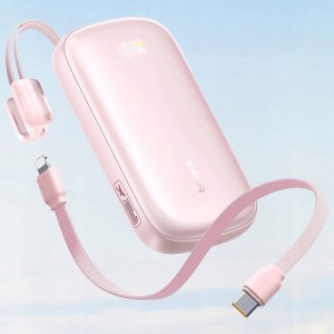 Baseus EnerFill FC21 Qpow 3 Ultra Power Bank levehető kábellel, 10000mAh, 22.5W, Digitális Kijelző - Nebula Pink-4