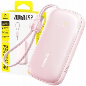 Baseus EnerFill FC21 Qpow 3 Ultra Power Bank levehető kábellel, 10000mAh, 22.5W, Digitális Kijelző - Nebula Pink-6