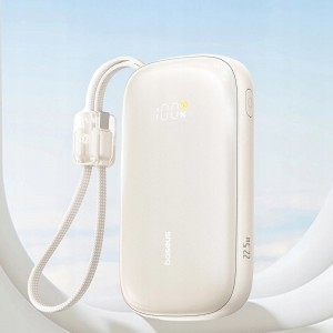 Power Bank EnerFill FC21 Qpow 3 Ultra Baseus - levehető kábellel, 20000mAh, 45W, digitális kijelző - Natúr Titán-3