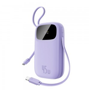 Power Bank Baseus EnerFill FC31 Qpow 3 (E0028C02) - USB-C/Lightning kábelekkel, 10000mAh, 45W, Digitális Kijelző - Nebula Purple
