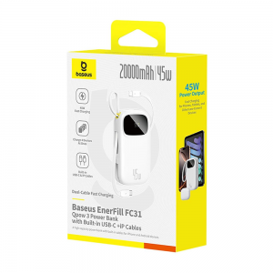 Baseus Power Bank EnerFill FC31 Qpow 3 (E0028C01) USB-C/Lightning kábelekkel, 10000mAh, 45W, Digitális Kijelző - Hold Fehér-6