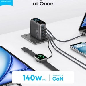 Hálózati Töltő Anker Zolo, 140W, 5A, 1 x USB-A - 3 x USB-C, USB-C Kábel, Fekete (B2697GZ1)-4