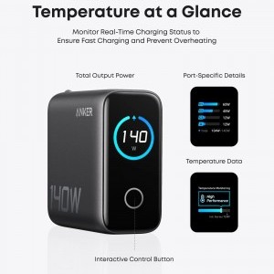 Hálózati Töltő Anker Zolo, 140W, 5A, 1 x USB-A - 3 x USB-C, USB-C Kábel, Fekete (B2697GZ1)-3