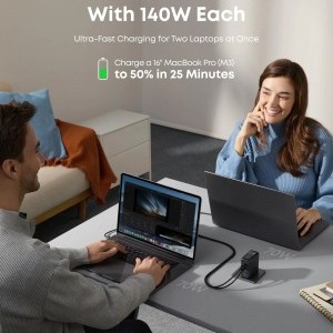Hálózati Töltő Anker Zolo, 140W, 5A, 1 x USB-A - 3 x USB-C, USB-C Kábel, Fekete (B2697GZ1)-5