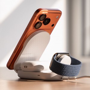 Ringke Qi2.2 25w 3 az 1-ben mágneses Magsafe vezeték nélküli összecsukható töltő Fehér-6