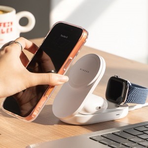 Ringke Qi2.2 25w 3 az 1-ben mágneses Magsafe vezeték nélküli összecsukható töltő Fehér-7