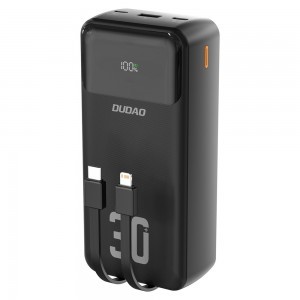 Dudao K15MAX 30000mAh PD 22.5W Powerbank beépített kábelekkel - Fekete