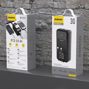 Dudao K15MAX 30000mAh PD 22.5W Powerbank beépített kábelekkel - Fekete-1