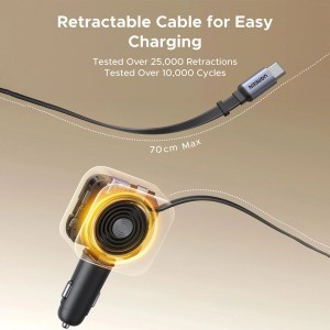 UGREEN EC604 (55910B) Nexode autós töltő, 145W, 3A, 1 x USB-A - 2 x USB-C, USB-C kábellel, fekete-1