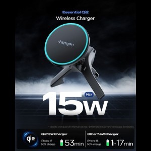 SPIGEN EV15MAQ ESSENTIAL MAGNETIKUS MAGSAFE AUTÓS TELEFONTARTÓ VEZETÉK NÉLKÜLI TÖLTŐ 15W Qi2 FEKETE-1