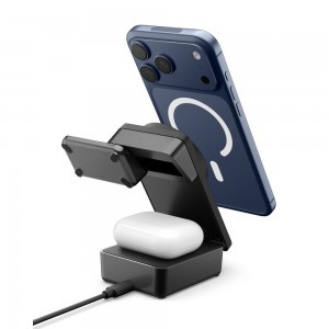 Spigen Essential EF323MQ 3in1 Mágneses MagSafe Vezeték nélküli töltőállomás 25W Qi2.2 Fekete-10