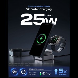 Spigen Essential EF323MQ 3in1 Mágneses MagSafe Vezeték nélküli töltőállomás 25W Qi2.2 Fekete-6