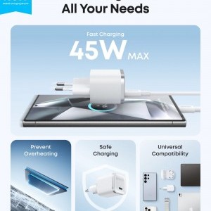 Fali Töltő Anker Nano, 45W, 3A, 1 x USB-C Fehér A2692L21-2