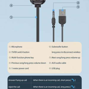 HIGI C5 Bluetooth 5.0 vezeték nélküli audió adapter, autós kihangosító és zenelejátszó funkcióval-4