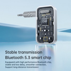 T67 Bluetooth 5.3 hordozható AUX audió vevő és adó, autós kihangosító és sztereó rendszer kompatibilitással-1