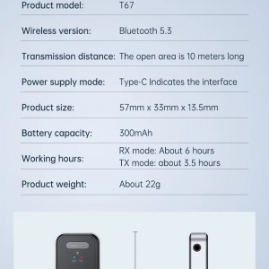 T67 Bluetooth 5.3 hordozható AUX audió vevő és adó, autós kihangosító és sztereó rendszer kompatibilitással-4