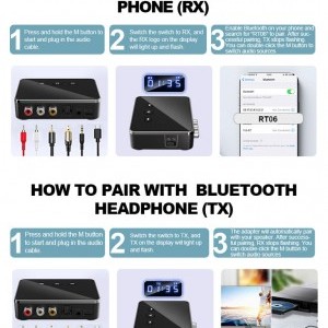 RT06 Bluetooth vezeték nélküli audió vevő és adó, optikai (TOSLINK) csatlakozóval és kihangosító funkcióval-2