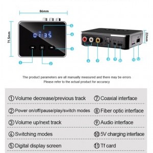 RT06 Bluetooth vezeték nélküli audió vevő és adó, optikai (TOSLINK) csatlakozóval és kihangosító funkcióval-3