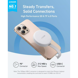 Anker MagGo USB-C kártyaolvasó, Apple iPhone USB-C, SD - microSD, Fehér A83D1G21-5