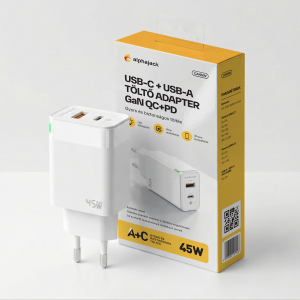 Alphajack GaN CA 45W USB-C, USB-A hálózati töltőadapter
