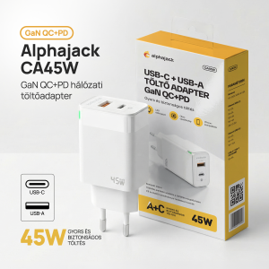 Alphajack GaN CA 45W USB-C, USB-A hálózati töltőadapter-1