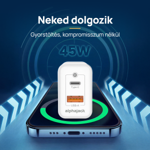 Alphajack GaN CA 45W USB-C, USB-A hálózati töltőadapter-5